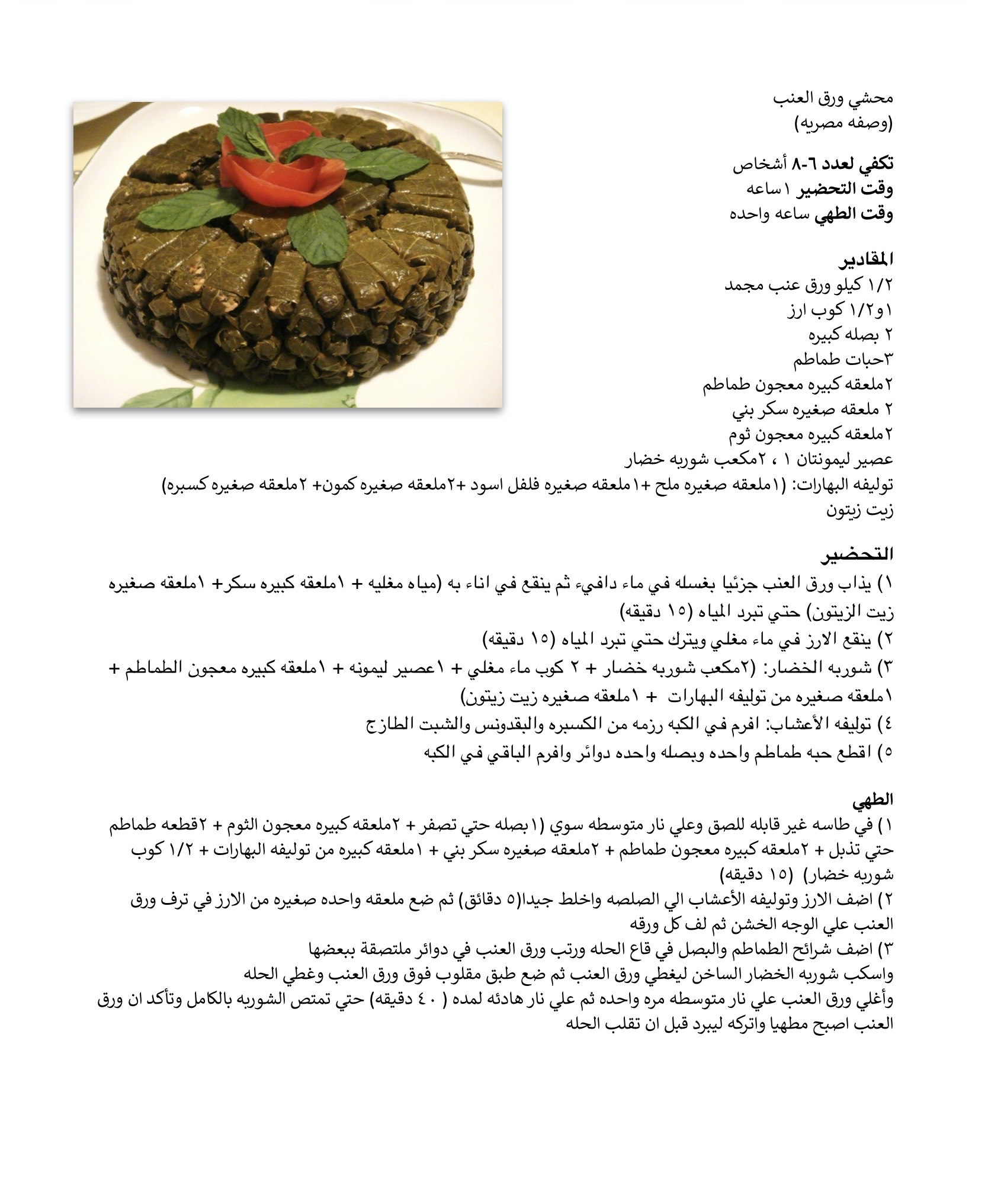 وصفة ورق العنب المحشي - موقع دكتور كوك