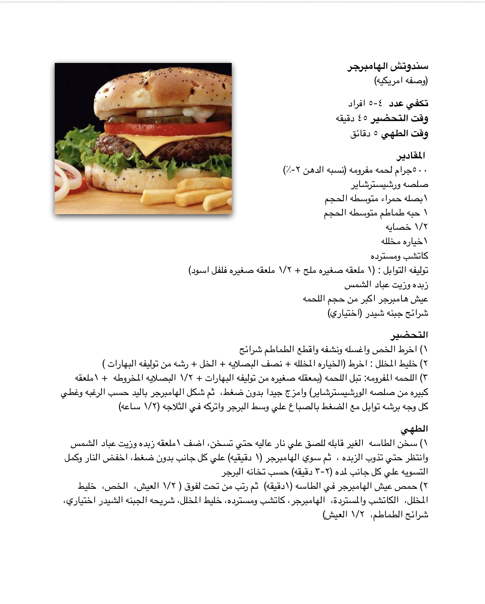 وصفة الهامبورجر - موقع دكتور كوك